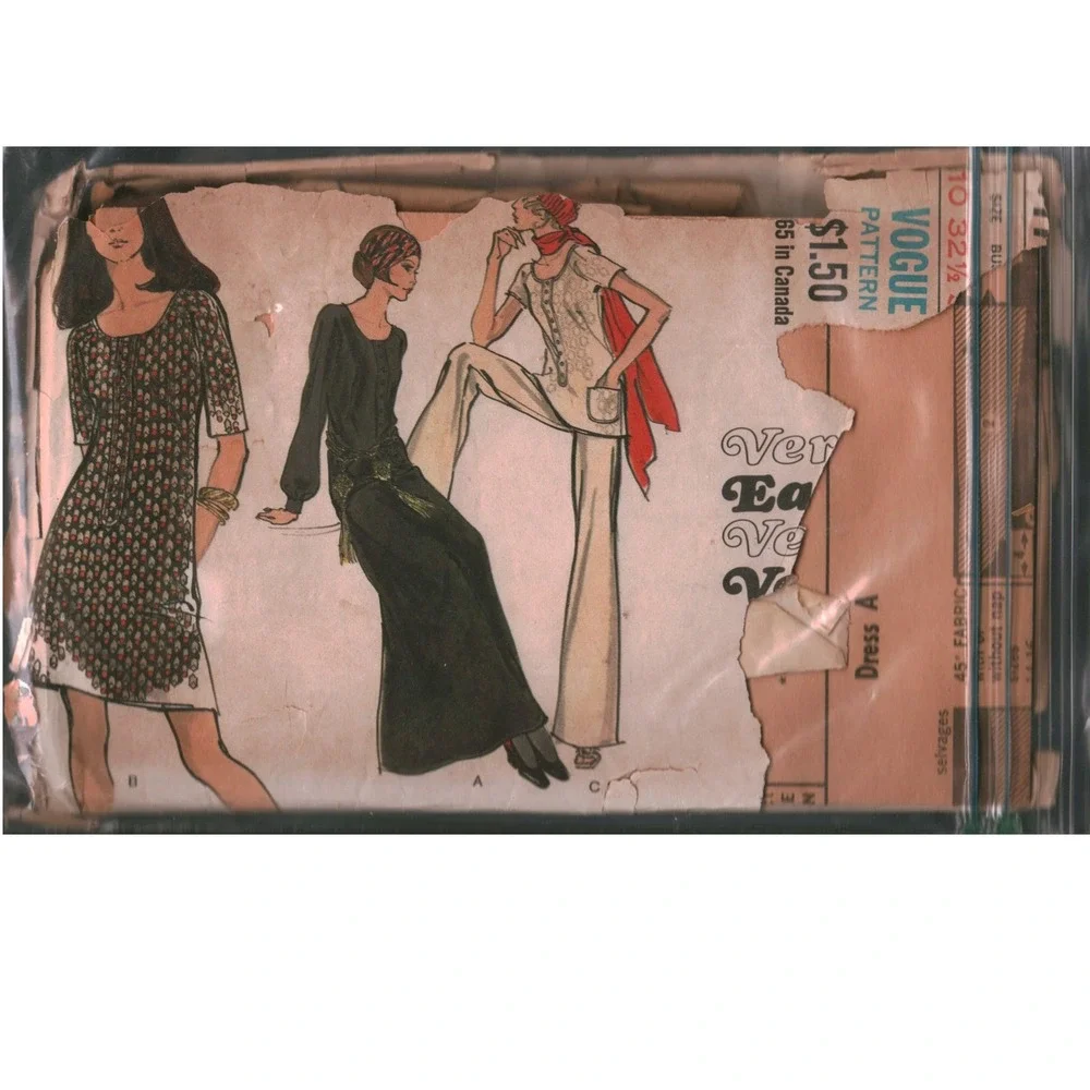 Vintage Vogue 7752 Sewing Pattern 1970s Dress Tunic Flare Pants Size 10 B32.5
